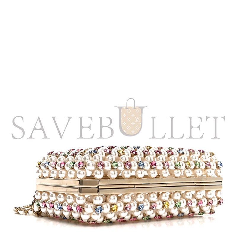 Ch**el MASTER METAL PEARL MINAUDIERE CC EVENING BAG WHITE GOLD MULTICOLOR (17*10*6cm)